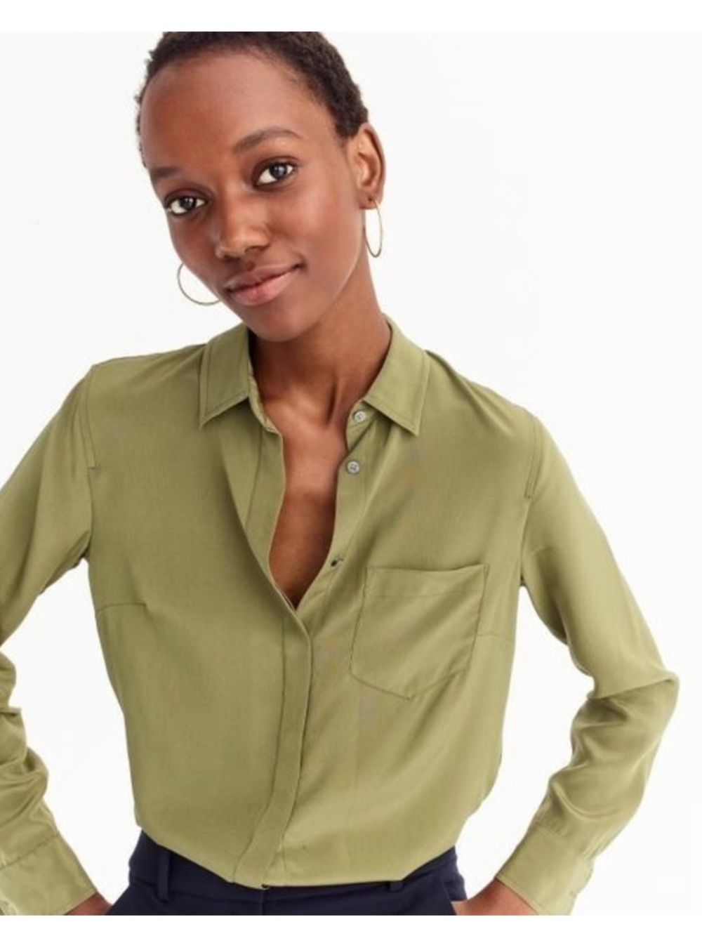 NWT J. Crew 100% Silk Button-Down Blouse in Frosty Olive